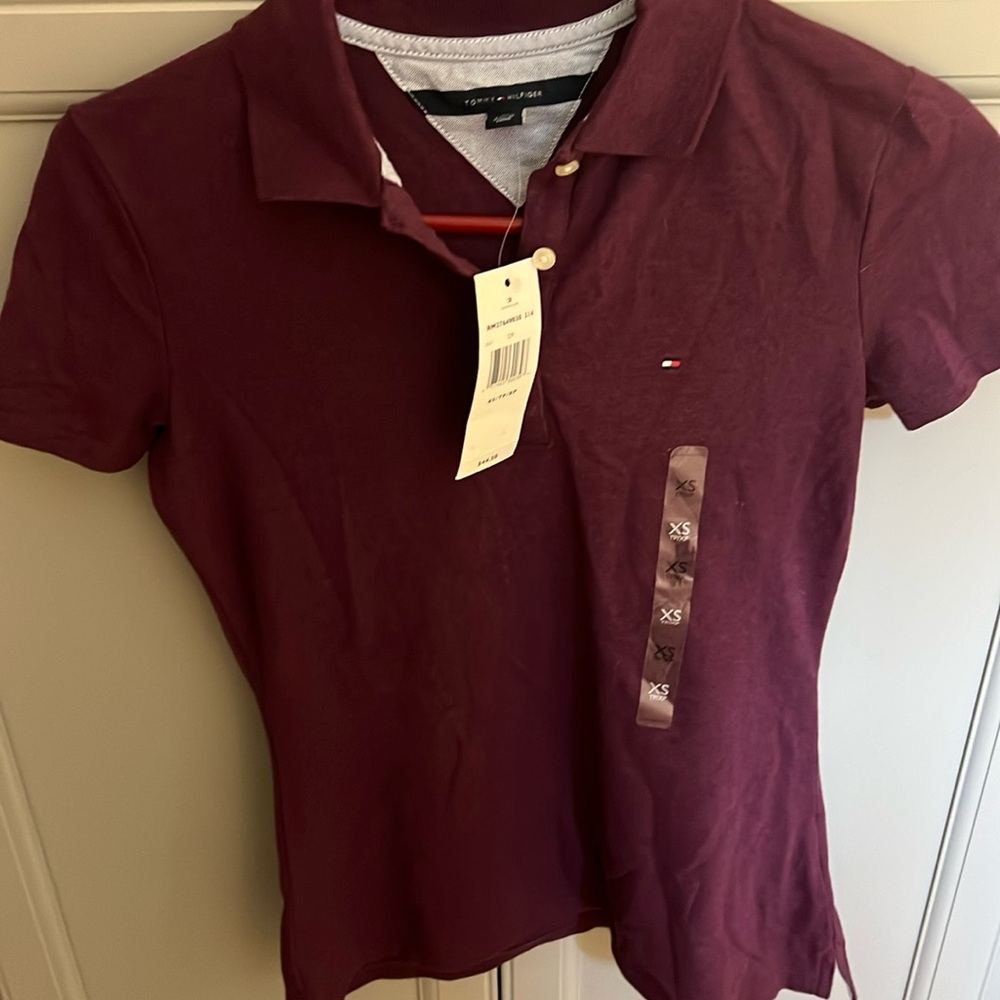 Women’s Burgundy Tommy Hilfiger polo shirt size xs new with tags